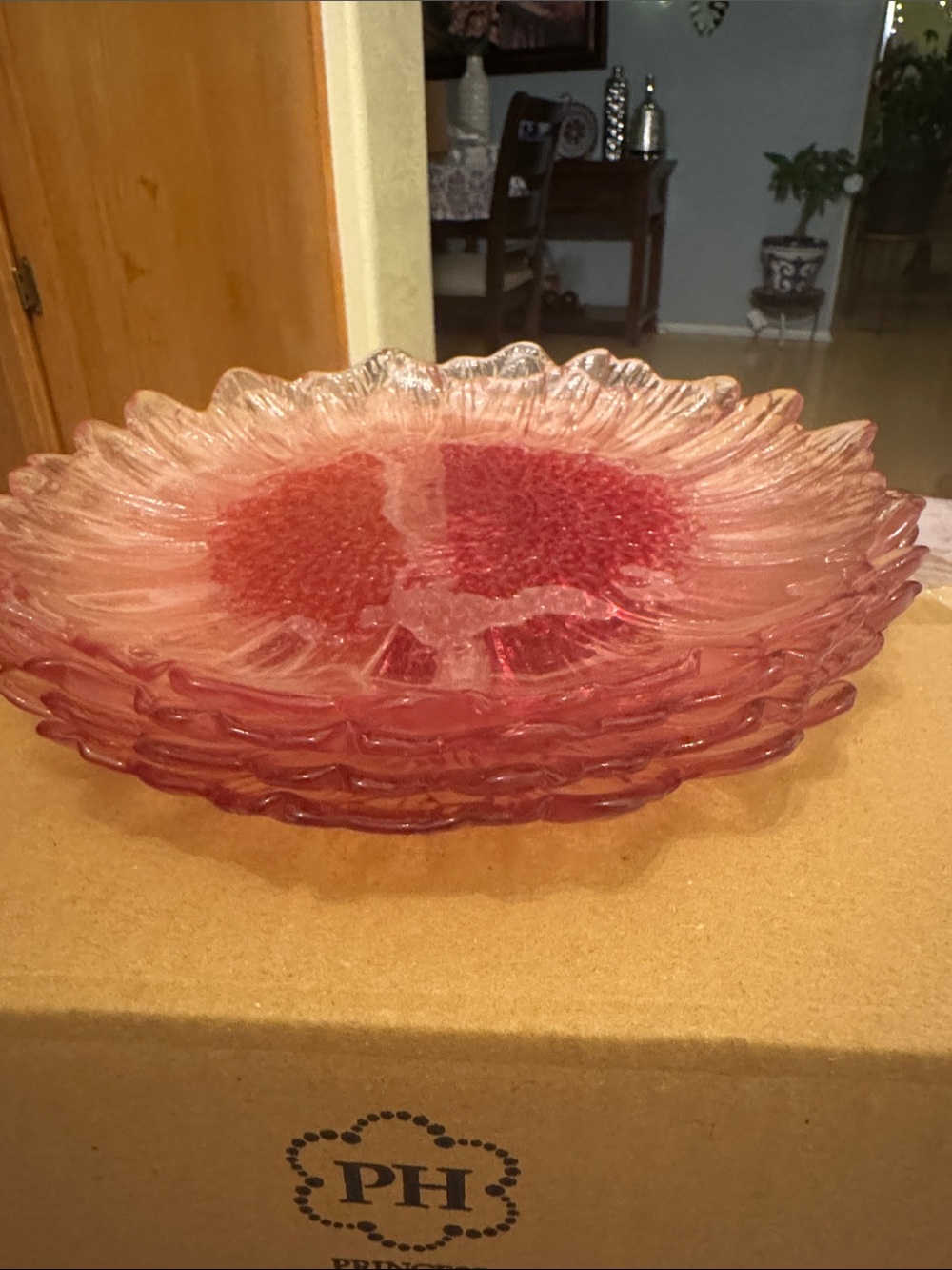 Princess House Pink Textured Glass Charger Plate